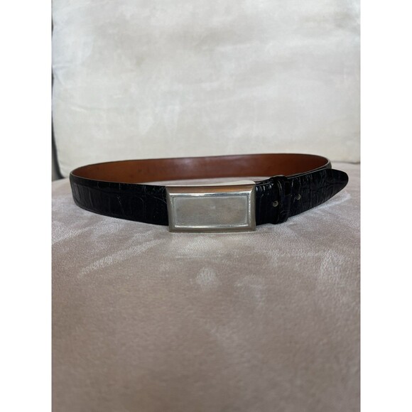 MCM Belt Buckle, Minimalist Rectangle Silver 2.5” X‎ 1.5” Black belt Included